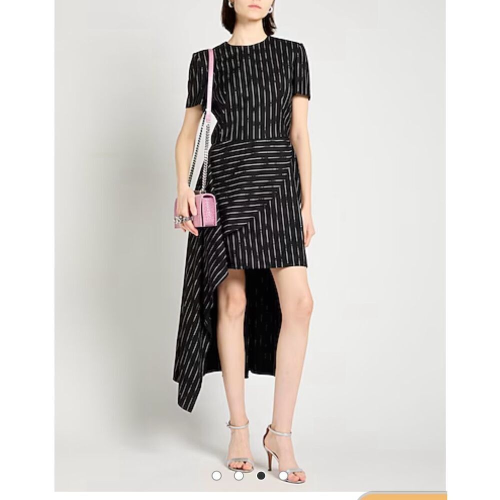 Alexander McQueen Broken Pinstripe Black & Ivory High Low Dress sz 42 or US 6 NW - Picture 4 of 11